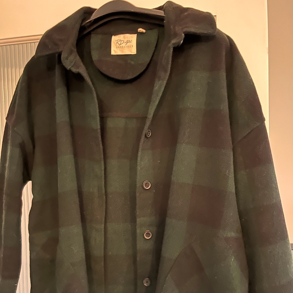 R&D Warm Thigh Length Winter Coat Large Navy/Green LumberJack Coat
